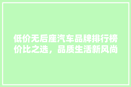 低价无后座汽车品牌排行榜价比之选，品质生活新风尚