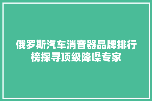 俄罗斯汽车消音器品牌排行榜探寻顶级降噪专家