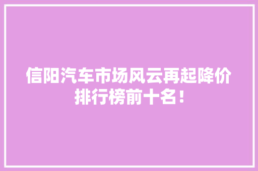 信阳汽车市场风云再起降价排行榜前十名！