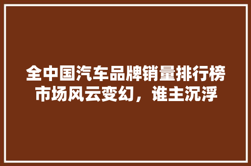 全中国汽车品牌销量排行榜市场风云变幻，谁主沉浮