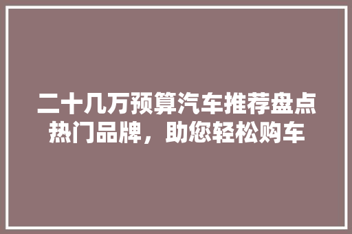 二十几万预算汽车推荐盘点热门品牌，助您轻松购车