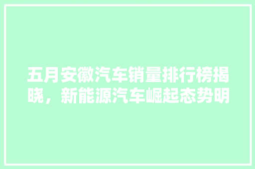 五月安徽汽车销量排行榜揭晓，新能源汽车崛起态势明显