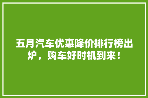 五月汽车优惠降价排行榜出炉，购车好时机到来！