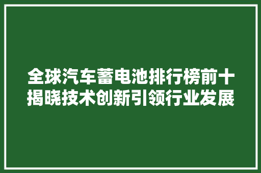 全球汽车蓄电池排行榜前十揭晓技术创新引领行业发展