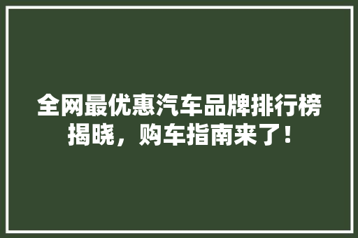 全网最优惠汽车品牌排行榜揭晓，购车指南来了！