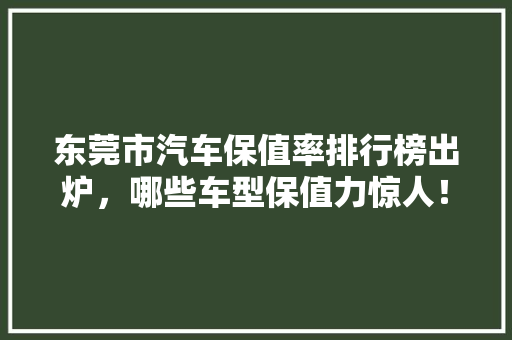 东莞市汽车保值率排行榜出炉，哪些车型保值力惊人！