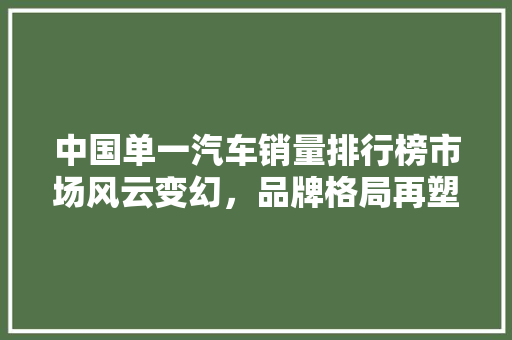 中国单一汽车销量排行榜市场风云变幻，品牌格局再塑