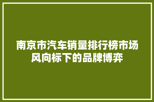 南京市汽车销量排行榜市场风向标下的品牌博弈