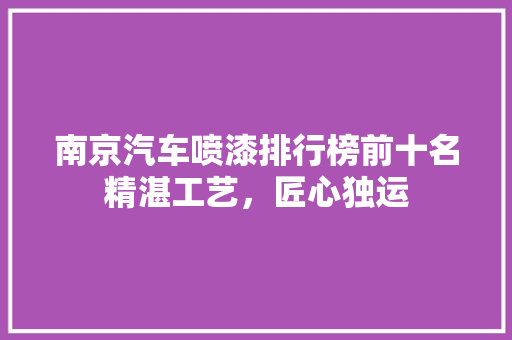 南京汽车喷漆排行榜前十名精湛工艺，匠心独运
