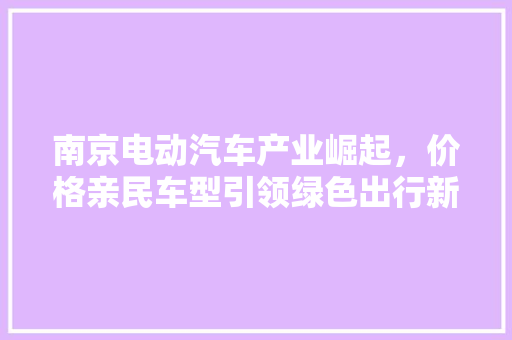 南京电动汽车产业崛起，价格亲民车型引领绿色出行新潮流