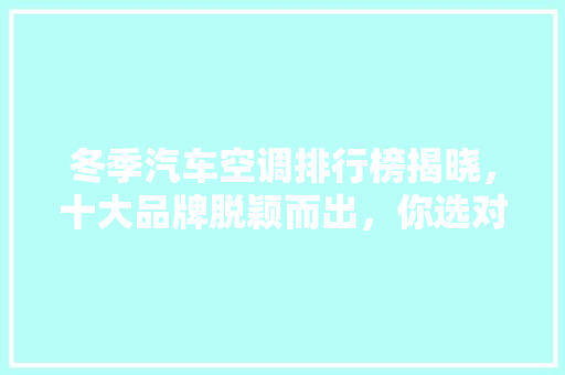 冬季汽车空调排行榜揭晓，十大品牌脱颖而出，你选对了吗