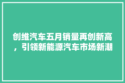 创维汽车五月销量再创新高，引领新能源汽车市场新潮流
