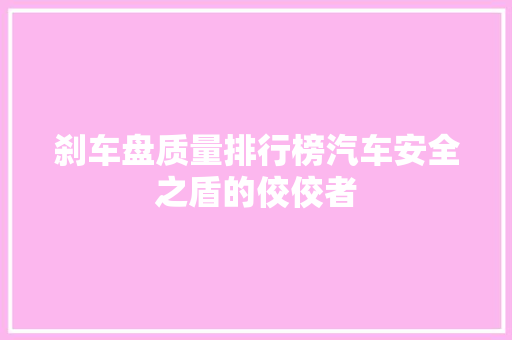 刹车盘质量排行榜汽车安全之盾的佼佼者