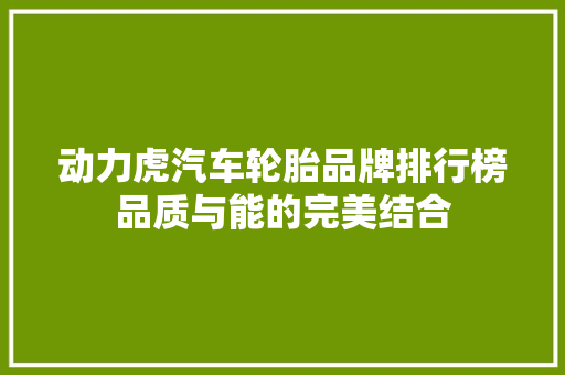 动力虎汽车轮胎品牌排行榜品质与能的完美结合