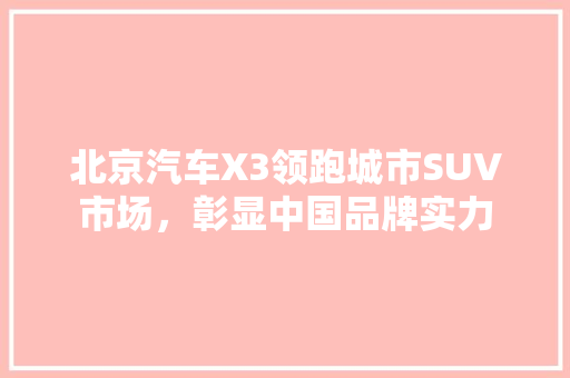 北京汽车X3领跑城市SUV市场，彰显中国品牌实力