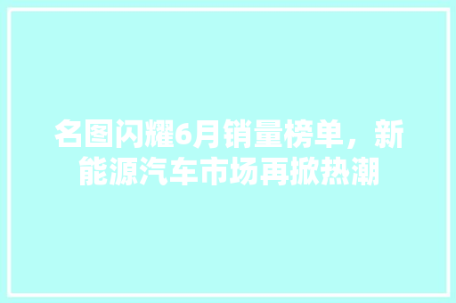名图闪耀6月销量榜单，新能源汽车市场再掀热潮
