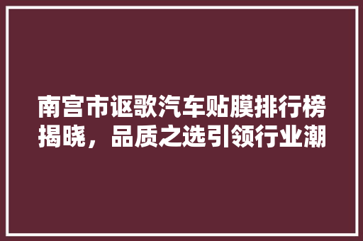 南宫市讴歌汽车贴膜排行榜揭晓，品质之选引领行业潮流