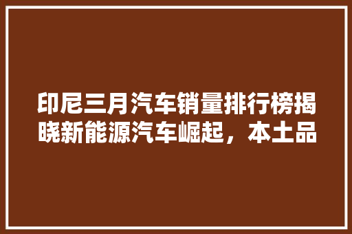 印尼三月汽车销量排行榜揭晓新能源汽车崛起，本土品牌强势逆袭