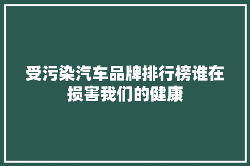受污染汽车品牌排行榜谁在损害我们的健康