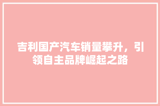 吉利国产汽车销量攀升，引领自主品牌崛起之路