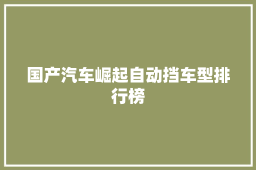 国产汽车崛起自动挡车型排行榜