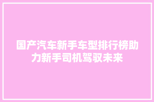 国产汽车新手车型排行榜助力新手司机驾驭未来
