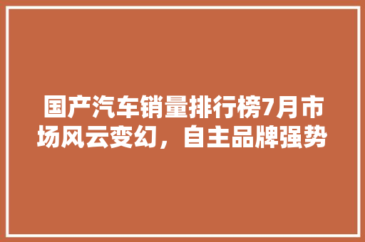 国产汽车销量排行榜7月市场风云变幻，自主品牌强势崛起
