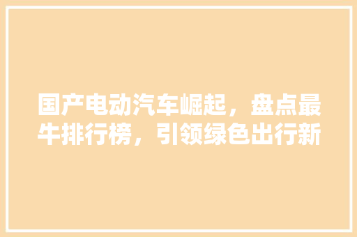 国产电动汽车崛起，盘点最牛排行榜，引领绿色出行新时代