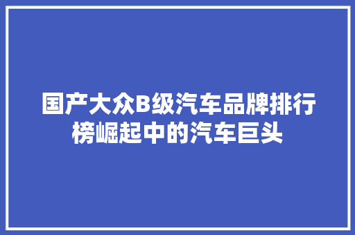 国产大众B级汽车品牌排行榜崛起中的汽车巨头