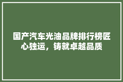 国产汽车光油品牌排行榜匠心独运，铸就卓越品质