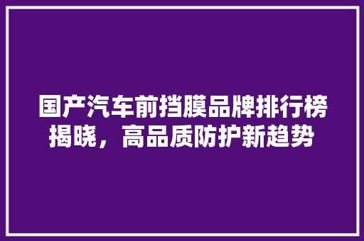 国产汽车前挡膜品牌排行榜揭晓，高品质防护新趋势  第1张