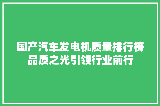 国产汽车发电机质量排行榜品质之光引领行业前行