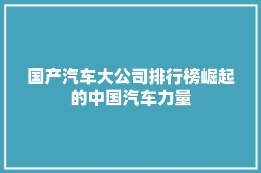 国产汽车大公司排行榜崛起的中国汽车力量