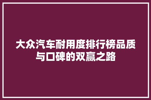 大众汽车耐用度排行榜品质与口碑的双赢之路