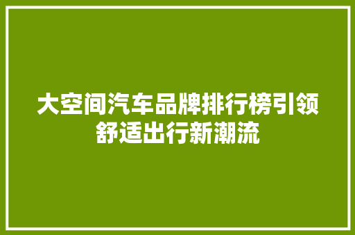 大空间汽车品牌排行榜引领舒适出行新潮流