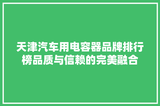 天津汽车用电容器品牌排行榜品质与信赖的完美融合