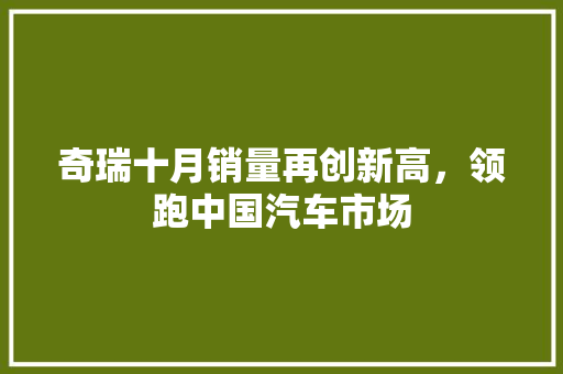 奇瑞十月销量再创新高，领跑中国汽车市场