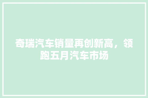 奇瑞汽车销量再创新高，领跑五月汽车市场