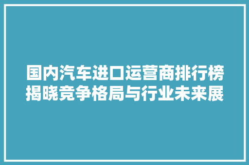 国内汽车进口运营商排行榜揭晓竞争格局与行业未来展望