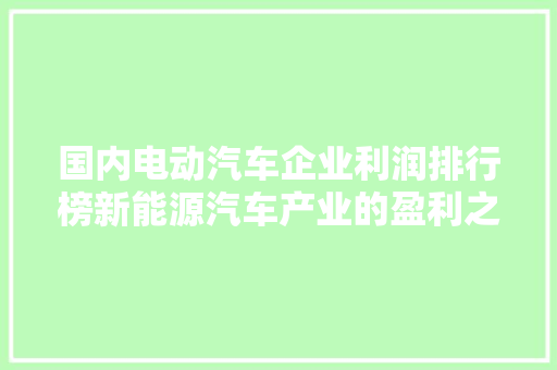 国内电动汽车企业利润排行榜新能源汽车产业的盈利之路
