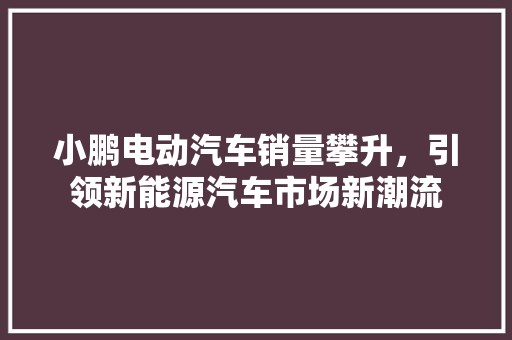 小鹏电动汽车销量攀升，引领新能源汽车市场新潮流
