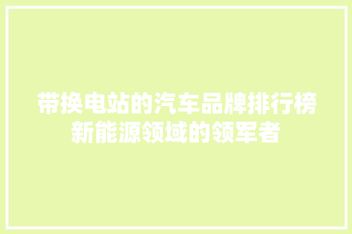 带换电站的汽车品牌排行榜新能源领域的领军者