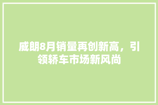 威朗8月销量再创新高，引领轿车市场新风尚