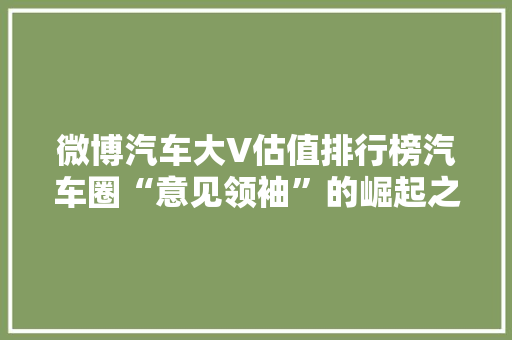 微博汽车大V估值排行榜汽车圈“意见领袖”的崛起之路
