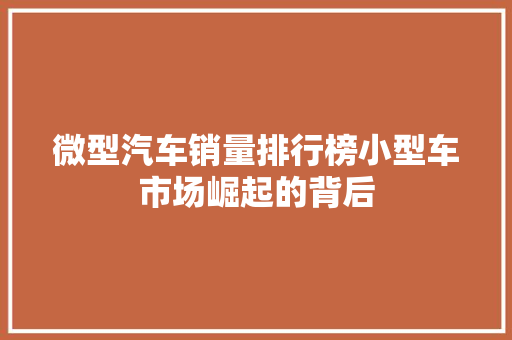 微型汽车销量排行榜小型车市场崛起的背后