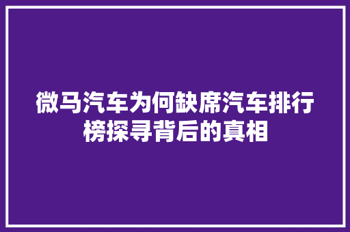 微马汽车为何缺席汽车排行榜探寻背后的真相