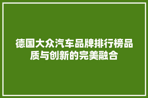 德国大众汽车品牌排行榜品质与创新的完美融合