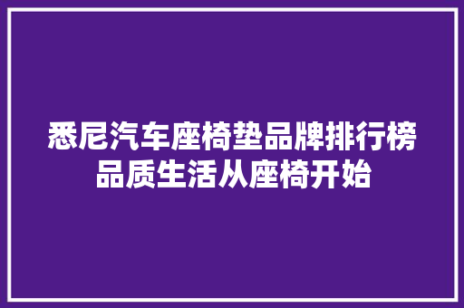 悉尼汽车座椅垫品牌排行榜品质生活从座椅开始