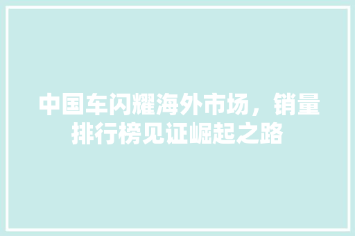 中国车闪耀海外市场，销量排行榜见证崛起之路