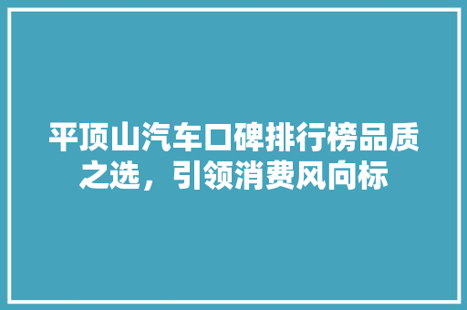 平顶山汽车口碑排行榜品质之选，引领消费风向标